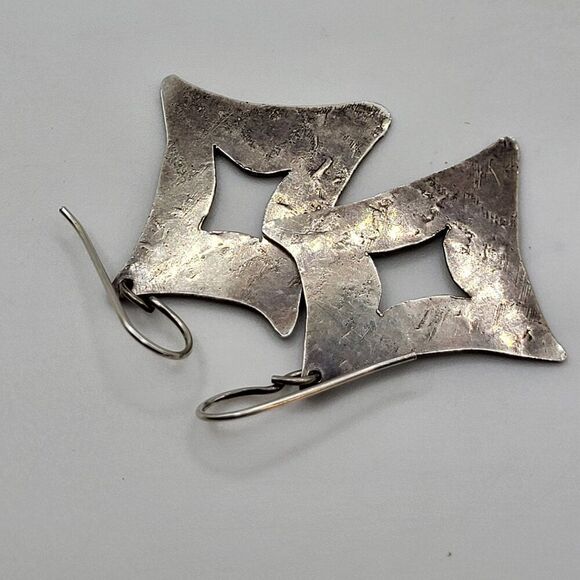 Artisan Sterling Silver Diamond Earrings 1.75in - Picture 2 of 2